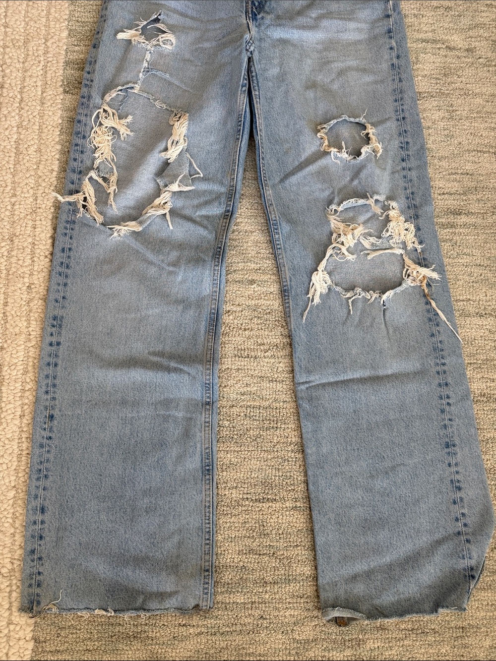 Zara Light Blue Distressed Wide-Leg Jeans - Picture 5 of 9